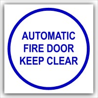 1 x Automatic Fire Door Keep Clear-87mm,Blue on White-Health and Safety Security Door Warning Sticker Sign-87mm,Blue on White-Health and Safety Security Door Warning Sticker Sign